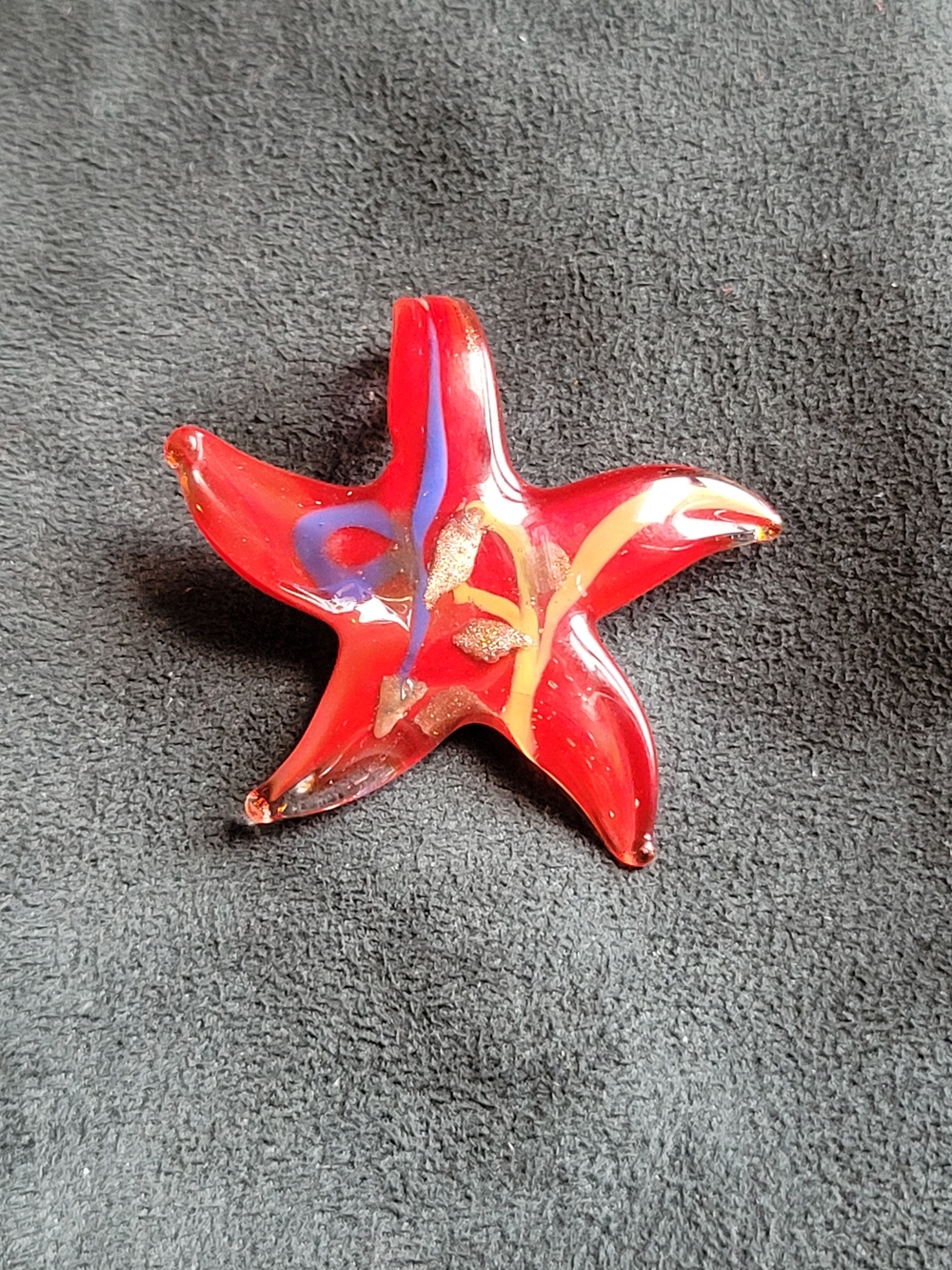 Handblown Red Glass Starfish Pendant Hippie Boho Gypsy Jewelry Fun Statement Pc